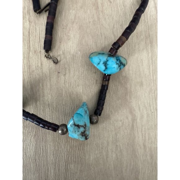 Handcrafted Blue Howlite & Tiger Eye Beaded Necklace With Hook Clasp 16" - Picture 6 of 7